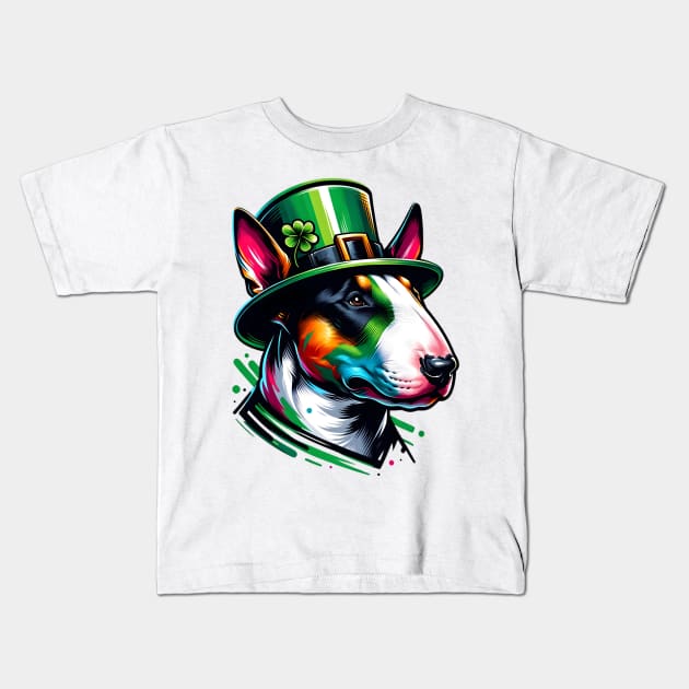 Bull Terrier's Festive Saint Patrick's Day Celebration Kids T-Shirt by ArtRUs